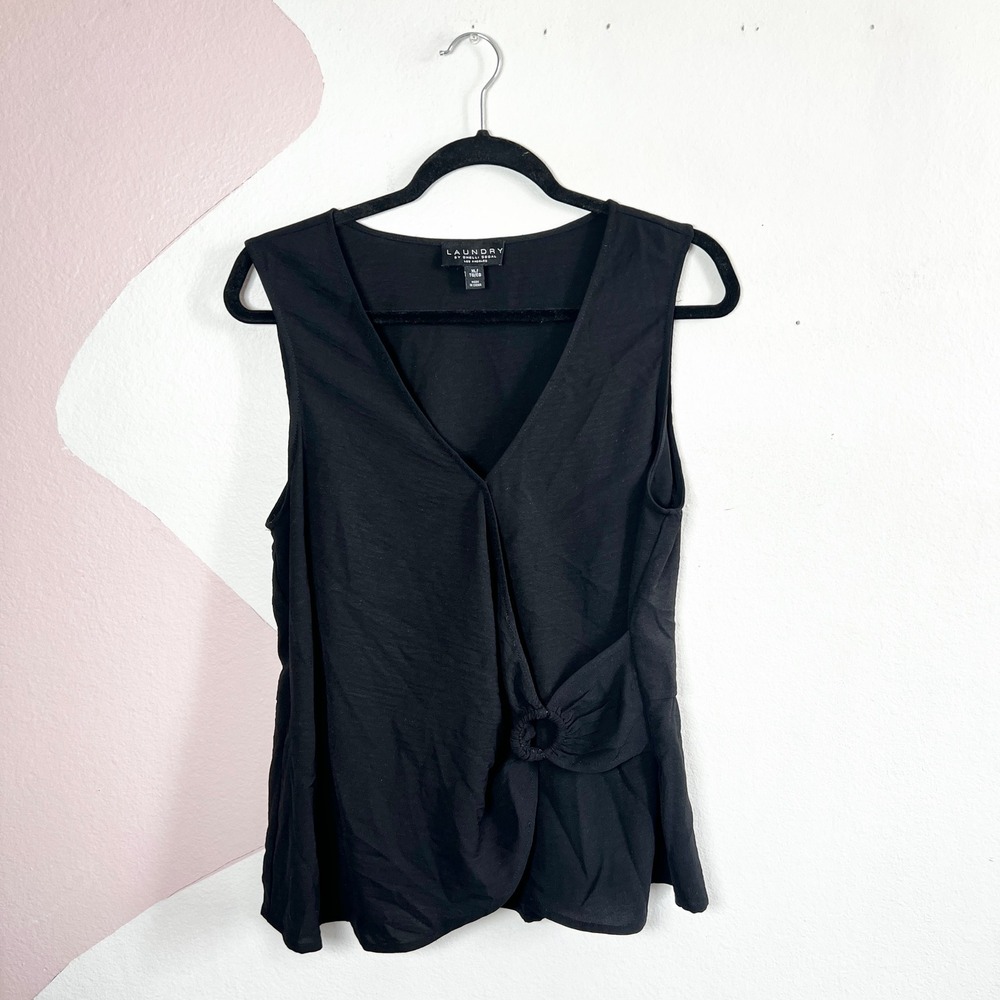 Laundry By Shelli Segal Tank Top Sz XL Black O Ring Career